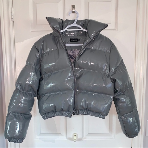 PrettyLittleThing Jackets & Blazers - Dark Grey Vinyl Puffer Coat